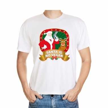 Foute kerstmis shirt wit santa is no vegan voor mannen