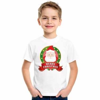 Witte kerst t-shirt voor kinderen de kerstman