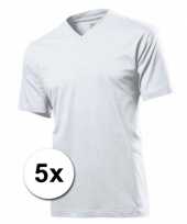 5x voordeel pakket v hals t-shirts wit